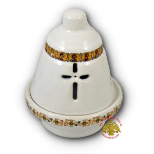 Porcelain Vigil Oil Candle Bell Style with Holy Icons 10x12cm