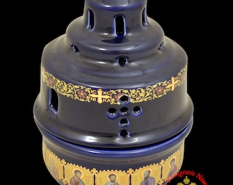 Vela de aceite de vigilia de porcelana ortodoxa con iconos sagrados 12 x 15 cm N.º 5108-20