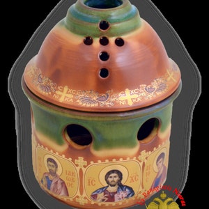 Orthodox Porcelain Vigil Oil Candle With Holy Icons 10x16cm No.5108-30