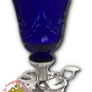 Traditional Single Candle Stand with Plate and Handle Polished With Orthodox Vigil Oil Cup Cross Carved