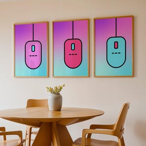 PC Mouse Set of 3 Minimalist Prints – Digital Art Bundle for Gamers & Tech Lovers | Instant Download Wall Art for Nerdy Setup