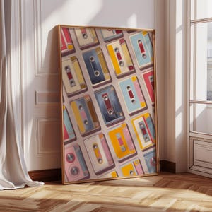 Cassette Tape Art Print – Retro Gift Music Wall Art Featuring Colorful Tapes | Instant Digital Download for Audiophiles & Vintage Lovers