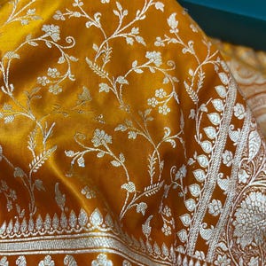 Banarasi Katan Silk Saree: Handwoven Golden Zari, Deep Orange