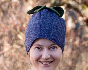 女性用パープルフラワーサウナハット、スパやお風呂用の手作りフェルト