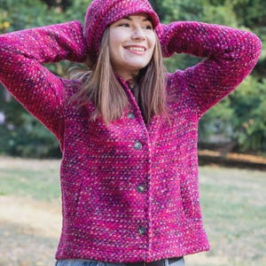 Handmade Pink Wool Blend Blazer: Elegant Tweed Jacket