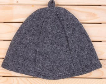 Dunkelgrauer Wollfilz Saunahut: Traditionelle Badehausmütze, Unisex