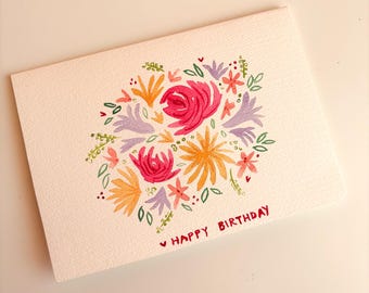 Mothers Day or Birthday Card Floral Hand Painted Watercolor, Original, Gift for Her