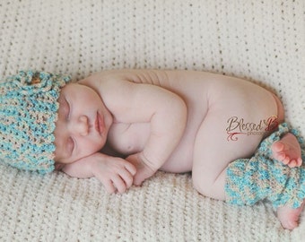 Bluesy Newborn Cloche and Ruffled Leg Warmers