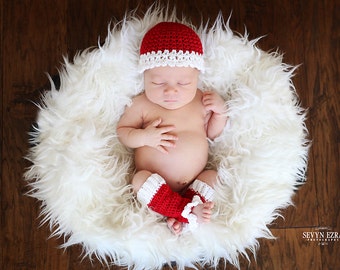 Candy Apple Red with White Trim Newborn Girl's Cloche and Leggings