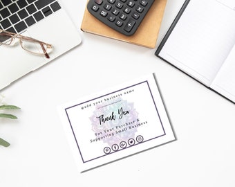 Editable Lavender Purple Mandala Business Thank You Card, Business Card, 4 x 6 Canva Template, Printable Editable Canva Thank You Card