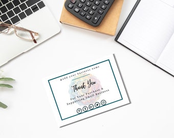 Editable Teal Mandala Business Thank Card, 4 x 6 Canva Template, Printable Editable Canva Thank You Card, Small Business Card