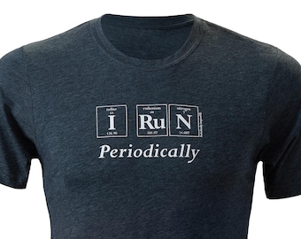 The "I RUN Periodically" Men's T-Shirt - Periodic Table Themed Guy's Tee by Periodically Inspired (Charcoal Gray)