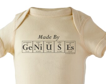 Periodic Table Inspired Baby Bodysuit - MADE BY GENIUSES Infant Creeper (Natural) - shirt for Scientist/Smart Parents