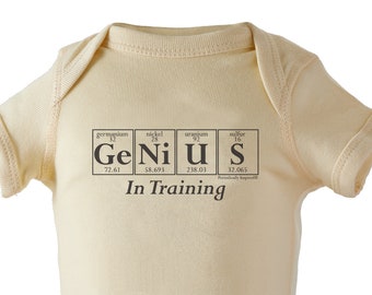 Science-Themed Baby One-piece - GENIUS IN TRAINING Infant Bodysuit by Periodically Inspired - (Natural Ivory)