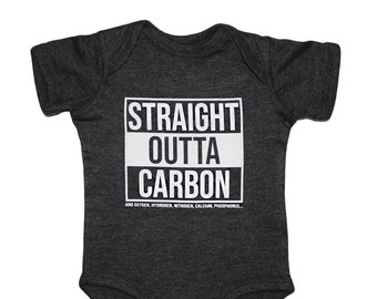 STRAIGHT OUTTA CARBON Periodic Table Creeper by Periodically Inspired - Straight Outta Compton Inspired Baby Bodysuit (Charcoal Gray/Black)