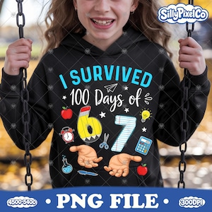 Sobreviví 100 días de escuela 6/7 PNG, 67 + 33 días. Descarga el diseño del día 100 para maestros. imagen 1