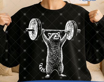 Workout Raccoon PNG, Funny Gym Raccoon Lifting Barbell, Weightlifting Raccoon Clipart, Strong Raccoon Digital Download, Gym Humor PNG