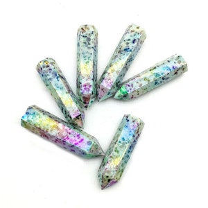 Aura Kiwi Jasper Crystal Tower Electroplated Titanium Rainbow Point Healing Stones Choose Your Own image 4