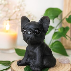 Obsidian French Bulldog Crystal Carving