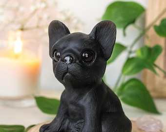 Obsidian French Bulldog Crystal Carving