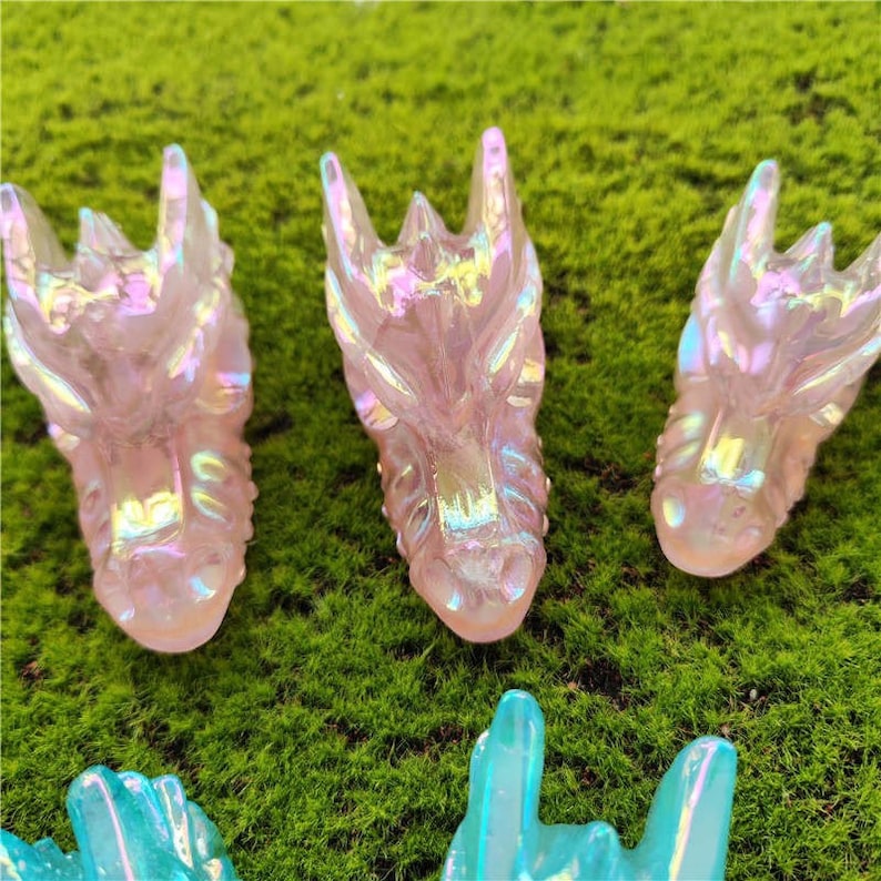 Aura Rose Quartz Dragon Skull Carving, Pink Angel Aura Stone, Healing Crystals image 9