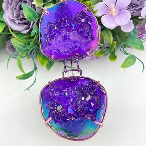 Aura Purple Agate Geode Gemstone Ring Jewelry Box image 3