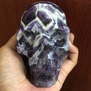 Hand Carved Chevron Amethyst Skull for Meditation Witchy Decor