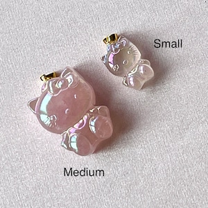 Rose Quartz Labradorite Cat Pendant - Medium Crystal Necklace - Alternative Birthstone - Hand-Carved Kitty Charm