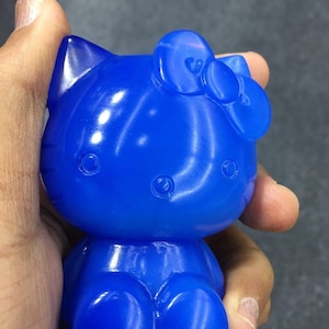 Large Blue Opalite Kitty Crystal Carving, Cute Cat Cartoon Character Figurine, Hand Carved Retro Collectible Statue