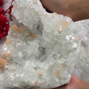 XLarge Super Grade Glassy Pointed Apophyllite with Peach Stillbite Geode, Stalactite Zeolite Chunky Cluster Collectors Piece image 2