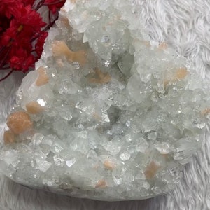 XLarge Super Grade Glassy Pointed Apophyllite with Peach Stillbite Geode, Stalactite Zeolite Chunky Cluster Collectors Piece image 1