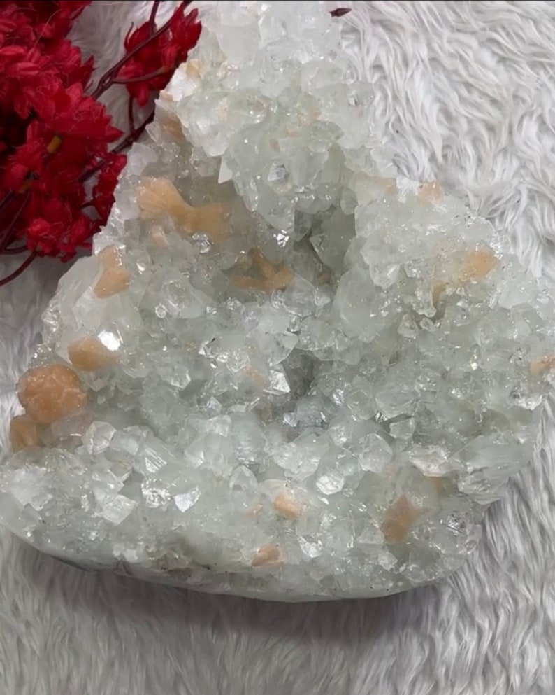 XLarge Super Grade Glassy Pointed Apophyllite with Peach Stillbite Geode, Stalactite Zeolite Chunky Cluster Collectors Piece image 1