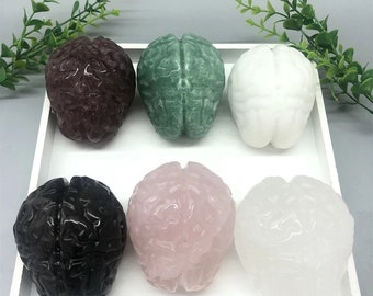 Crystal Human Brain Carving, Hand Carved Brains Aventurine Rose Quartz Strawberry Quartz Clear Quartz, Meditation Stone, Healing Crystals