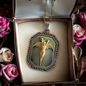 Vampire Bat Cameo Necklace: Gothic Victorian Pendant, Antique Silver or Bronze