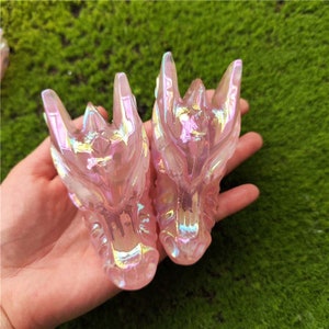 Aura Rose Quartz Dragon Skull Carving, Pink Angel Aura Stone, Healing Crystals image 2