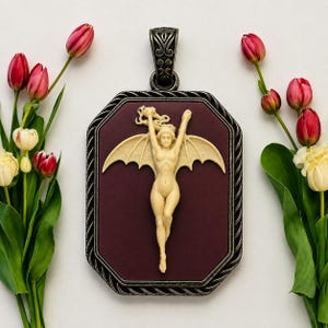 NEW COLOR! Vampire Bat Cameo Necklace: Gothic Victorian Pendant in Black, BURGUNDY , and Blue in a Bronze Setting