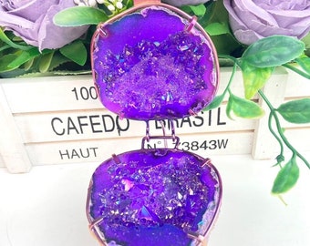 Aura Purple Agate Geode Gemstone Ring Jewelry Box
