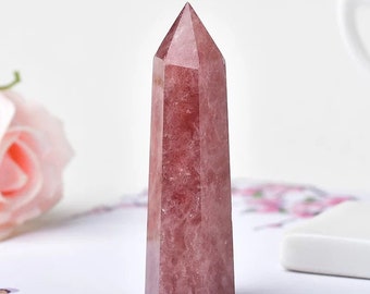 Beautiful Strawberry Quartz Crystal Tower, Strawberry Quartz Point, Natural Gift for Her