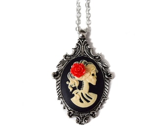 Elegant and Edgy: Skeleton Cameo Pendant Necklace