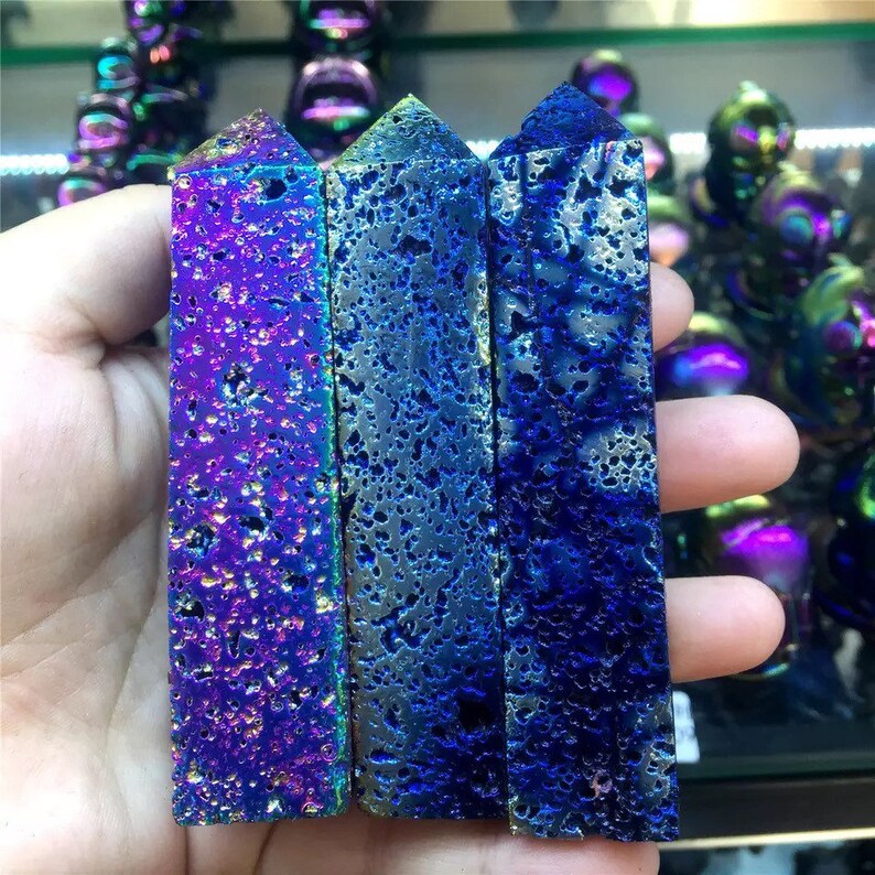 Aura Titanium Lava Stone Tower, Rainbow Aura Crystal Point, Witchy Decor, Aromatherapy Stone image 3