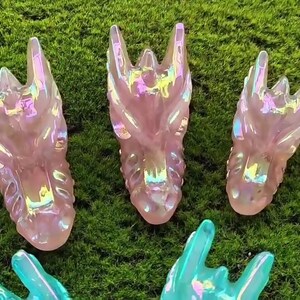 Aura Rose Quartz Dragon Skull Carving, Pink Angel Aura Stone, Healing Crystals image 5