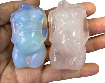 Pregnant Mother Crystal Carving , Opalite Rose Quartz Goddess Body Carving