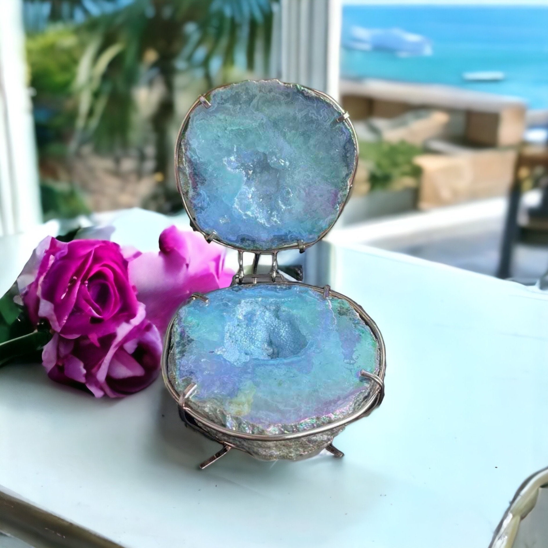 Imm living luminous blue geode ring holder dish sale