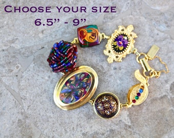 Vintage Bracelet Assemblage petit point Plum Abstract Iris Berry handmade Jennifer Jones OOAK Blackberry Palette Purple Gold