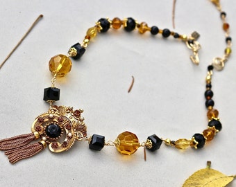 Vintage Bracelet Assemblage petit point Plum Abstract Iris Berry handmade Jennifer Jones OOAK Blackberry Palette Purple Gold