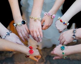 Bridesmaid Gift, Set of 8, Reclaimed Vintage Bracelets, Any Color Choice, Unique, Original, Under 35, One of a Kind, Custom Wedding Jewelry
