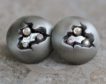 Meteor Cufflinks, Vintage Earrings, Unisex, Silver, Wedding, Groom, Gift, AB Rhinestones, Eco Friendly, Celestial, Jennifer Jones, OOAK