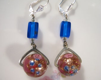Reclaimed Vintage Earrings, Repurposed Vintage Glass Earrings, Bridesmaid Gift, Hand Painted Glass  - Rollerball