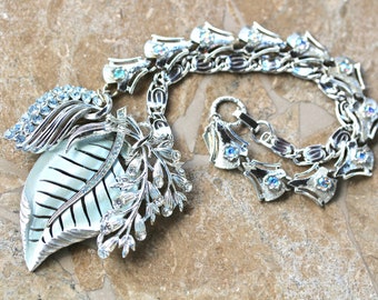 Reclaimed Vintage  Necklace, Wedding Necklace, Vintage Rhinestones, Statement Necklace, Coro, Silver, Blue, Bride - Dancing in the Moonlight