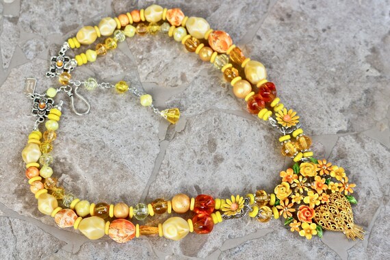 Vintage Enamel Flower Statement Necklace, Vintage, Reclaimed